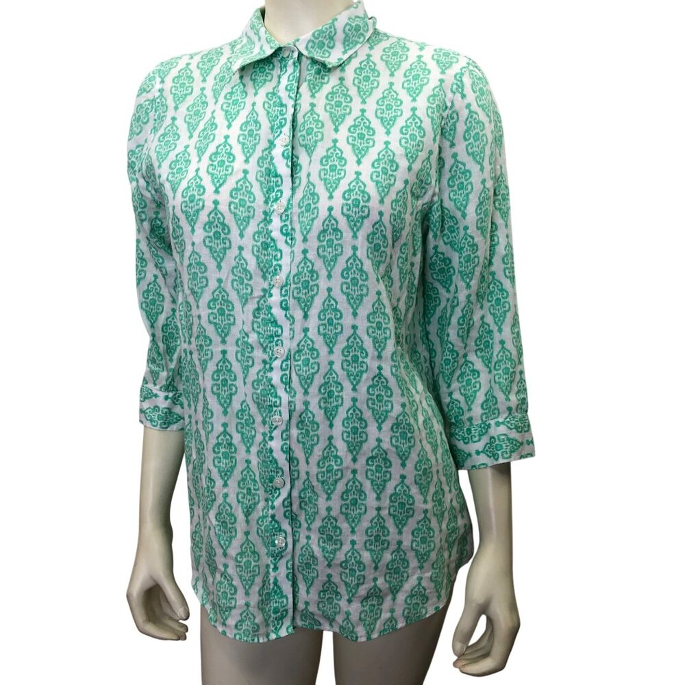 Chicos Womens Button-Down Shirt No‎ Iron 3/4 Sleeve Size 1 MD